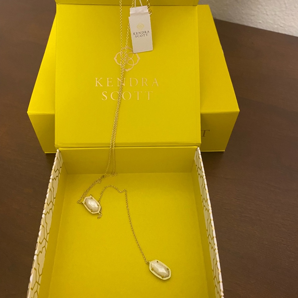 Kendra Scott gold Y necklace with white stone.  NWT.  With bag and box.